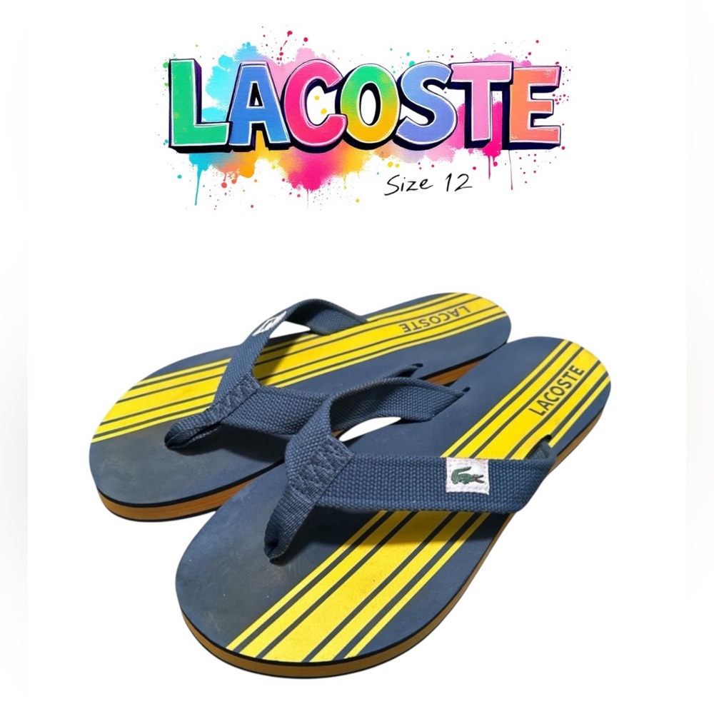 🐊 Lacoste men’s flip flops blue/yellow size 12